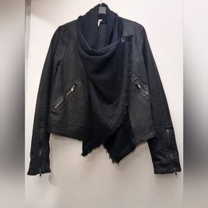 Free People Black Draped Asymmetric Leather Jacket.Size 8